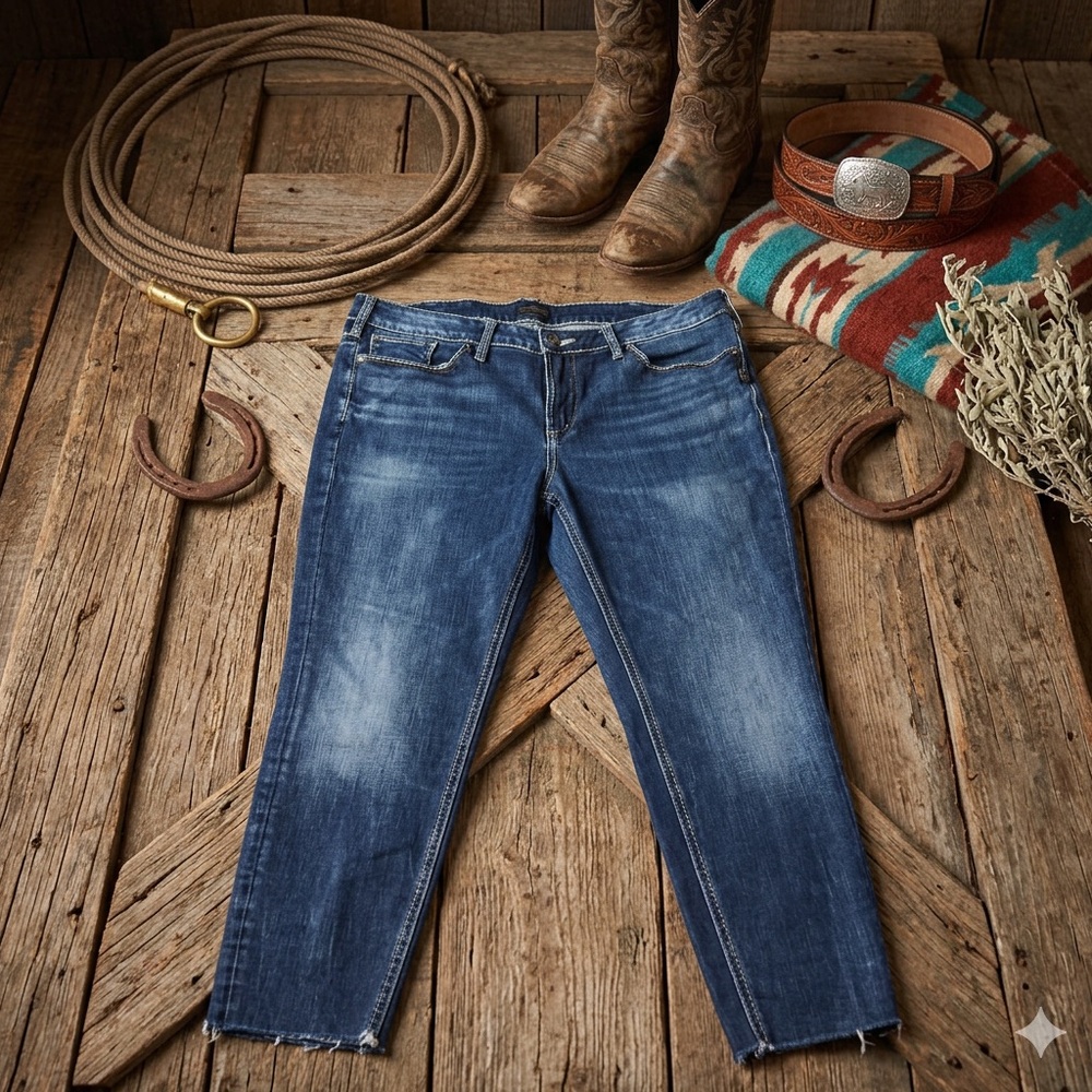 Silver Jeans Blue Ankle Cropped Denim with Contrast Stitching